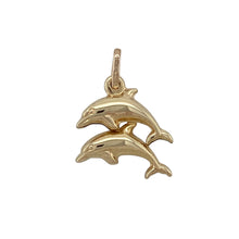 Load image into Gallery viewer, Playful and elegant, this pre-owned 9ct yellow gold double dolphin pendant captures graceful movement and ocean-inspired charm—perfect for everyday wear or thoughtful gifting.

Design: The pendant features two intertwined dolphins in a flowing, curved design that symbolises harmony, playfulness, and connection.
Material: Made from 9-carat yellow gold, the polished finish brings out the smooth lines and fluid shape of the dolphins.


