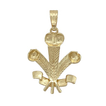 Load image into Gallery viewer, Rich in heritage and bold in design, this pre-owned 9ct yellow gold Welsh Three Feathers pendant makes a proud statement—perfect for celebrating national identity or gifting with meaning.

Design: The pendant features a large and detailed Three Feathers emblem, symbolising the Prince of Wales, with intricate engraving that highlights its traditional form.
Material: Made from 9-carat yellow gold, the polished finish enhances the depth and definition of the raised pattern and adds a warm, regal shine.

