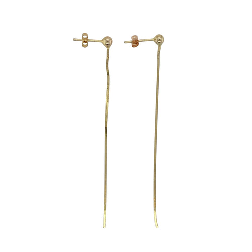 9ct Gold Ball Stud Square Snake Thread Dangle Earrings