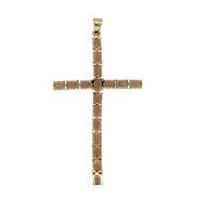 Load image into Gallery viewer, Striking and richly coloured, this pre-owned 9ct yellow gold cross pendant features deep orange garnet-coloured stones in a bold design—perfect for statement wear with timeless symbolism.

Design: The pendant showcases a large cross set with dark orange garnet-coloured stones, each measuring 5mm by 4mm, creating a warm and vibrant effect across the full design.

