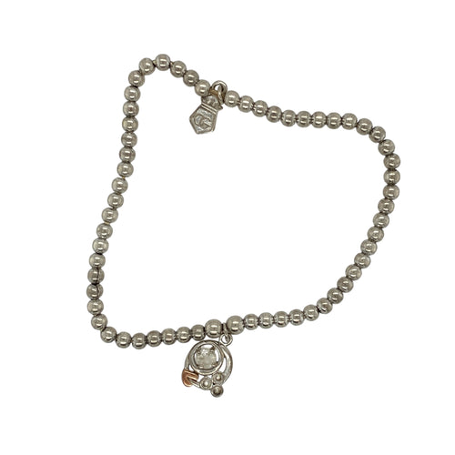 925 Silver & White Topaz Set Clogau Stretchy Beaded Bracelet