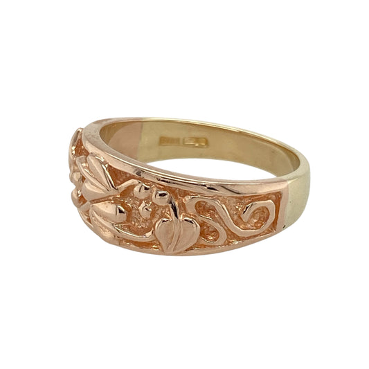 Bring rich symbolism and elegant contrast to your jewellery collection with this pre-owned 9ct yellow and rose gold Tree of Life wide band ring—perfect for meaningful everyday wear or a treasured gift.

Design: The ring features the iconic Tree of Life motif flowing across the front of the 8mm high band, with delicate rose gold detailing over a polished yellow gold base for a warm, dimensional finish.
