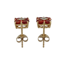 Load image into Gallery viewer, 10ct Gold Diamond &amp; Red Stone Cluster Stud Earrings
