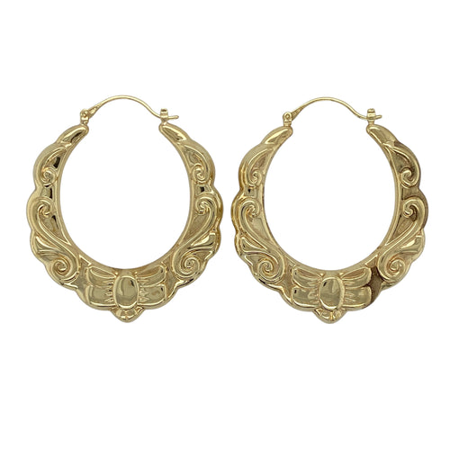 9ct Gold Large Fancy Oval Creole Earrings