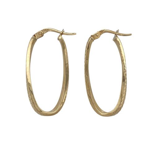 9ct Gold Patterned Oval Wave Creole Earrings