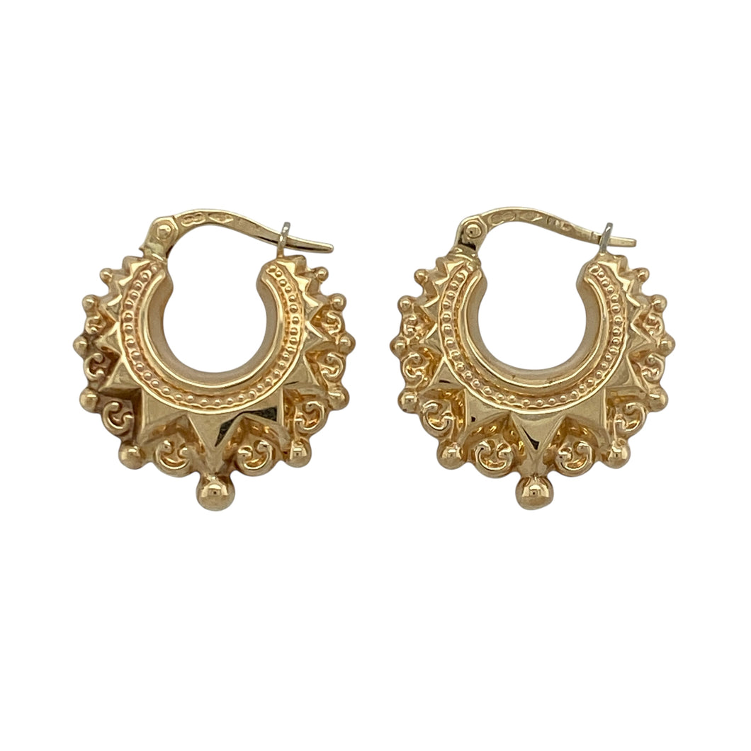 9ct Gold Fancy Hoop Creole Earrings