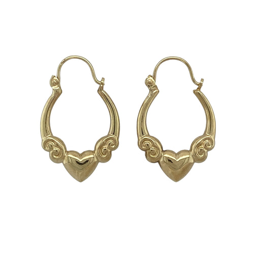 9ct Gold Heart Oval Creole Earrings