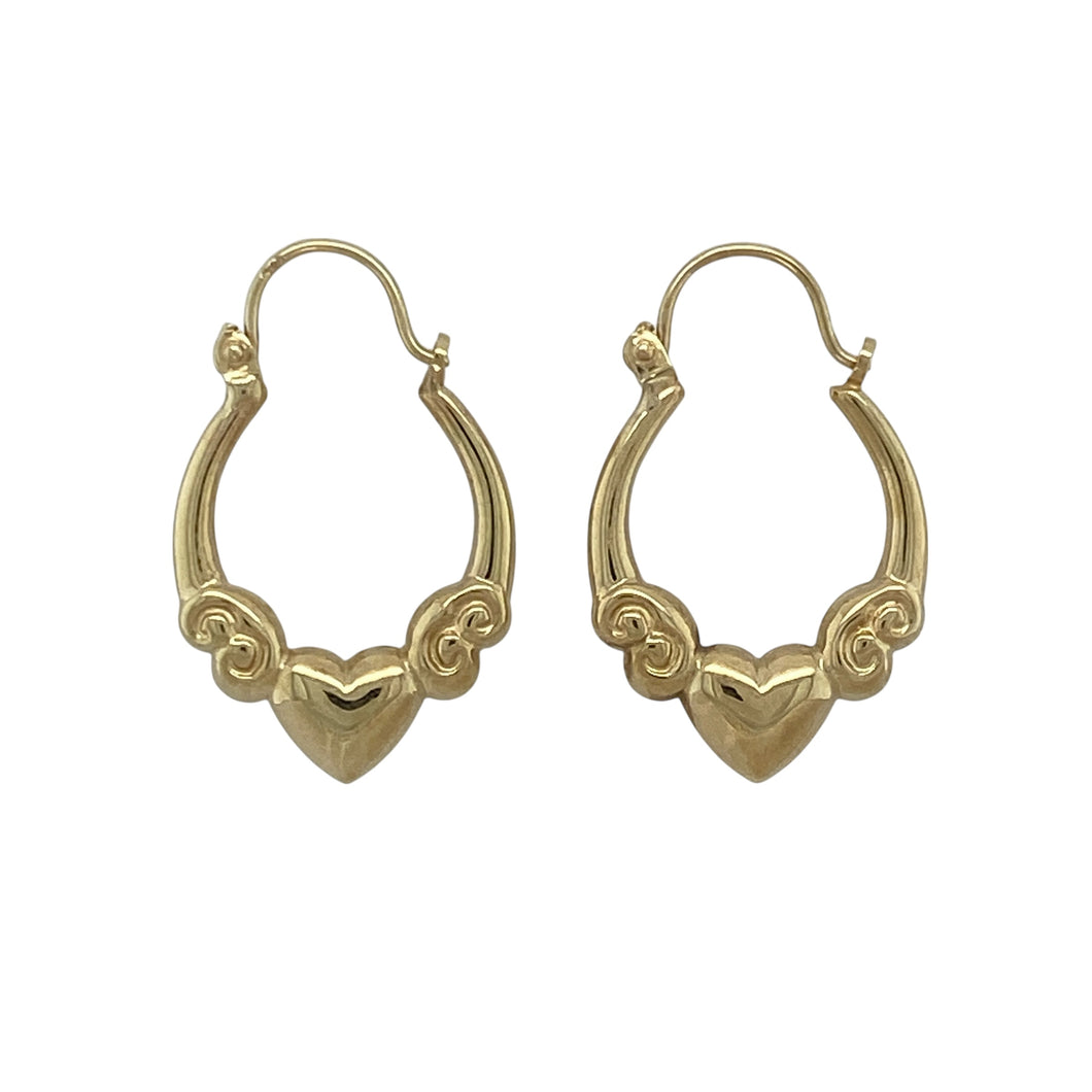 9ct Gold Heart Oval Creole Earrings