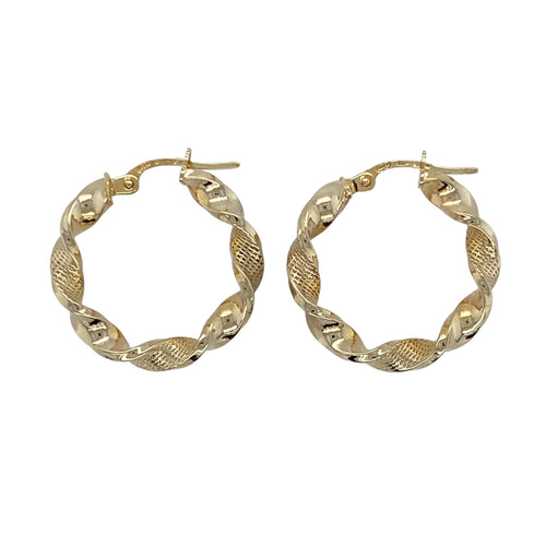 9ct Gold Patterned Twisted Hoop Creole Earrings