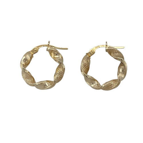 9ct Gold Patterned Small Hoop Creole Earrings