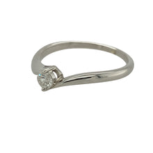 Load image into Gallery viewer, Bring modern elegance and subtle sparkle to your jewellery collection with this pre-owned 9ct white gold diamond off-set solitaire ring—perfect for both everyday wear and special occasions.

Design: The ring features a brilliant cut diamond of approximately 0.21ct, off-set for a contemporary twist on the classic solitaire style. The diamond has an approximate clarity of SI2 and colour G–J, offering a pleasing balance of brilliance and value.

