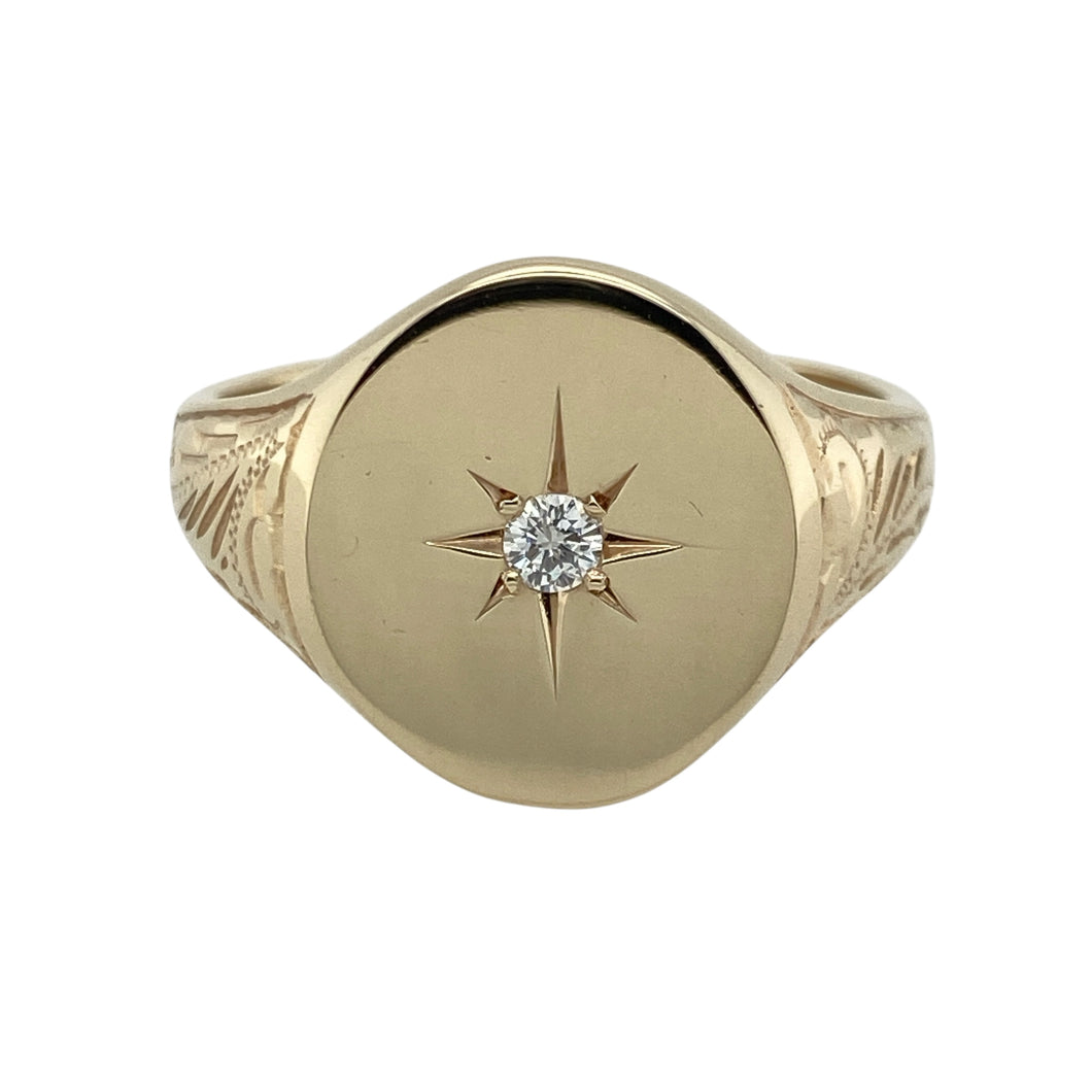9ct Gold & Diamond Set Oval Signet Ring
