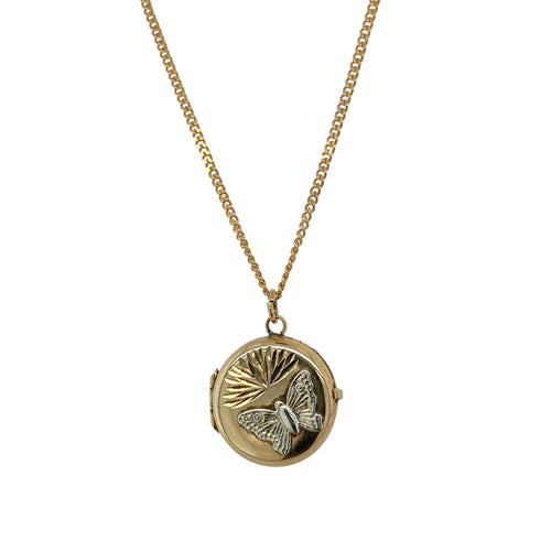 9ct Gold Round Butterfly Locket 18