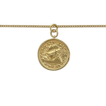 Load image into Gallery viewer, Bring historic charm and rich detail to your collection with this pre-owned 18ct yellow gold coin style pendant on an 18&quot; curb chain—perfect for lovers of heritage-inspired jewellery.

Design: The necklace features a 2cm long coin-style pendant, including the bail, designed as a replica of the Sommer Islands (now Bermuda) coin, with a ship on one side and a boar on the other.
Material: Made from 18-carat yellow gold, the polished finish enhances the warm tone and crisp detailing of the pendant’s imagery.
