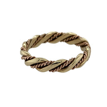 Load image into Gallery viewer, Bring Celtic-inspired charm and timeless style to your collection with this pre-owned 9ct Welsh Cymru gold twisted band ring—perfect for adding texture and heritage appeal to any look.

Design: The ring features a 5mm wide band with a twisted rope-style design, offering depth, texture, and a classic finish.
Material: Made from 9-carat Welsh Cymru gold, the polished surface enhances the warm tone and intricate twist pattern.

