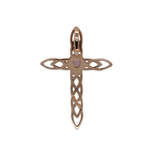 Bring soft elegance and symbolic beauty to your collection with this pre-owned 9ct rose gold pink stone set Clogau cross pendant—perfect for adding a touch of meaning and warmth to your jewellery.

Design: The pendant features a classic cross design accented at the centre with a 3mm diameter pink stone, adding a gentle pop of colour.
Material: Made from 9-carat rose gold, the polished finish enhances the warm blush tone and complements the soft hue of the stone.
