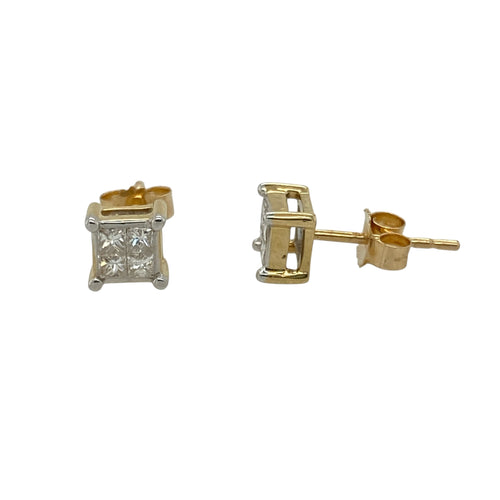18ct Gold & Diamond Set Princess Cut Stud Earrings