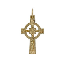 Load image into Gallery viewer, Bring symbolic design and timeless detail to your collection with this pre-owned 9ct yellow gold Celtic patterned cross pendant—perfect for those who appreciate heritage style with lasting meaning.

Design: The pendant features a traditional cross shape adorned with intricate Celtic patterns for a distinctive and meaningful look.
Material: Made from 9-carat yellow gold, the polished finish enhances the warm tone and highlights the detailed engraving.

