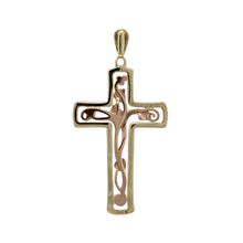 Load image into Gallery viewer, Bring symbolic beauty and elegant design to your collection with this pre-owned 9ct yellow and rose gold Clogau Tree of Life cross pendant—perfect for those who appreciate meaningful jewellery with timeless style.

Design: The pendant features a classic cross shape adorned with delicate rose gold Tree of Life detailing, symbolising growth, strength, and harmony.
Material: Made from 9-carat yellow and rose gold, the polished finish enhances the warm tones and intricate design.

