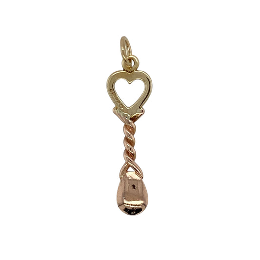 Bring romantic charm and traditional Welsh heritage to your collection with this pre-owned 9ct yellow and rose gold Clogau lovespoon pendant—perfect as a symbol of love and affection.

Design: The pendant is inspired by the traditional Welsh lovespoon, crafted in yellow gold with delicate rose gold detailing for contrast and warmth.
Material: Made from 9-carat yellow and rose gold, the polished finish enhances the intricate design and dual-tone beauty.
