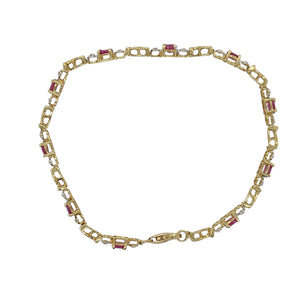 10ct Gold Diamond & Ruby Set 7.5" Bracelet