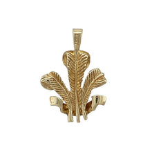 Load image into Gallery viewer, Bring cultural pride and timeless design to your collection with this pre-owned 9ct yellow gold Welsh Three Feathers pendant—perfect for celebrating heritage with style.

Design: The pendant features the iconic Welsh Three Feathers emblem, finely detailed for a distinctive and recognisable look.
Material: Made from 9-carat yellow gold, the polished finish enhances the warm tone and highlights the intricate detailing.

