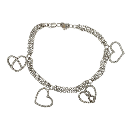 9ct White Gold & Diamond Set Heart Charms 7" Bracelet
