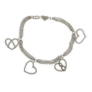 9ct White Gold & Diamond Set Heart Charms 7" Bracelet