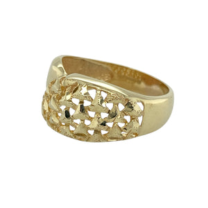 Bring statement style and golden brilliance to your collection with this pre-owned 9ct yellow gold open sparkle patterned wide band ring—an eye-catching design with a touch of elegance.

Design: The ring features an openwork sparkle-style pattern across the front, creating a textured effect that catches the light beautifully.
Material: Made from 9-carat yellow gold, the polished finish enhances the sparkle detailing and adds timeless appeal.
