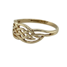 Load image into Gallery viewer, Bring heritage style and timeless detail to your collection with this pre-owned 9ct yellow gold Celtic knot weave band ring—an elegant design with symbolic character.

Design: The ring features an intricate Celtic knot weave pattern across the front of the band, symbolising eternity and interconnectedness.
Material: Made from 9-carat yellow gold, the polished finish highlights the detailed knotwork and adds classic appeal.

