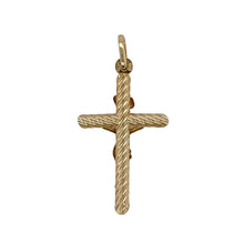 Load image into Gallery viewer, Bring faith and golden elegance to your collection with this pre-owned 9ct yellow gold twist crucifix pendant—a symbolic piece with timeless significance.

Design: The pendant features a traditional crucifix with a subtle twist design, adding depth and distinctive detail.
Material: Made from 9-carat yellow gold, the polished finish enhances the smooth lines and classic appeal.
Pendant Detail: With its meaningful design, this pendant serves as both a personal expression of faith and a refined accessory.

