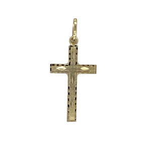 Bring faith and refined detail to your collection with this pre-owned 9ct yellow gold patterned cross pendant—a symbolic piece with classic style.

Design: The pendant features a traditional cross shape with delicate patterned detailing that adds texture and distinction.
Material: Made from 9-carat yellow gold, the polished finish highlights the design while offering timeless appeal.

