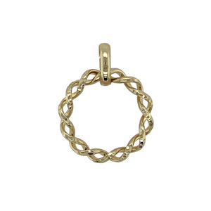 Bring simple elegance and golden style to your collection with this pre-owned 9ct yellow gold twisted circle pendant—a refined design with timeless appeal.

Design: The pendant features a classic open circle with a twisted finish, adding subtle texture and depth to its minimalist form.
Material: Made from 9-carat yellow gold, the polished surface enhances the twisted design and provides lasting shine.
