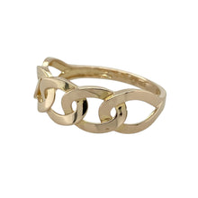 Load image into Gallery viewer, Bring bold style and contemporary edge to your collection with this pre-owned 9ct yellow gold curb link band ring, offering a distinctive design with timeless appeal—perfect for statement wear or everyday versatility.

Design: The ring showcases a curb link pattern across the front, measuring 8mm wide, giving it a bold and modern aesthetic.
Material: Made from 9-carat yellow gold, the polished finish enhances the classic curb link style with a refined shine.

