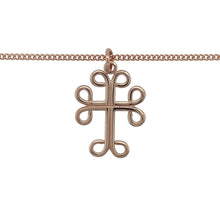Load image into Gallery viewer, Bring heritage symbolism and timeless elegance to your collection with this pre-owned 9ct rose Welsh gold Celtic-style cross pendant necklace, a meaningful design with lasting beauty.

Design: The pendant measures 2.7cm long including the bail and features a traditional Celtic cross design with intricate detailing, suspended from an 18&quot; curb chain.
Material: Made from 9-carat rose Welsh gold, the warm tone highlights the Celtic styling while celebrating the rarity and heritage of Welsh gold.

