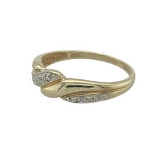 Load image into Gallery viewer, Bring elegant detail and subtle sparkle to your collection with this pre-owned 9ct yellow gold diamond twist band ring—a refined design with timeless charm.

Design: The ring features a flowing 6mm wide twist design accented with diamonds, creating graceful movement and brilliance across the band.
Material: Made from 9-carat yellow gold, the polished finish enhances the warm tone of the gold and complements the sparkle of the stones.


