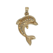 Load image into Gallery viewer, Bring playful charm and sparkling detail to your collection with this pre-owned 9ct yellow and white gold diamond dolphin pendant—a distinctive design with timeless appeal.

Design: The pendant features a beautifully shaped dolphin motif, accented with diamonds to add brilliance and character.
Material: Made from 9-carat yellow and white gold, the polished finish highlights the two-tone contrast and complements the sparkle of the stones.

