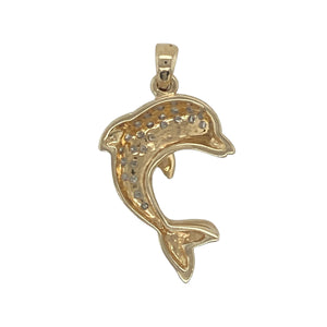 Bring playful charm and sparkling detail to your collection with this pre-owned 9ct yellow and white gold diamond dolphin pendant—a distinctive design with timeless appeal.

Design: The pendant features a beautifully shaped dolphin motif, accented with diamonds to add brilliance and character.
Material: Made from 9-carat yellow and white gold, the polished finish highlights the two-tone contrast and complements the sparkle of the stones.
