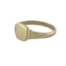 Load image into Gallery viewer, Bring classic charm and golden simplicity to your collection with this pre-owned 9ct yellow gold children’s signet ring—a timeless design with a refined touch.

Design: The ring features a square-shaped front measuring 6mm high, offering a traditional signet style in a smaller size.
Material: Made from 9-carat yellow gold, the polished finish enhances the smooth surface and classic appeal.
Ring Detail: Designed with children in mind, this piece is perfect as a keepsake or a first piece of fine jewellery.

