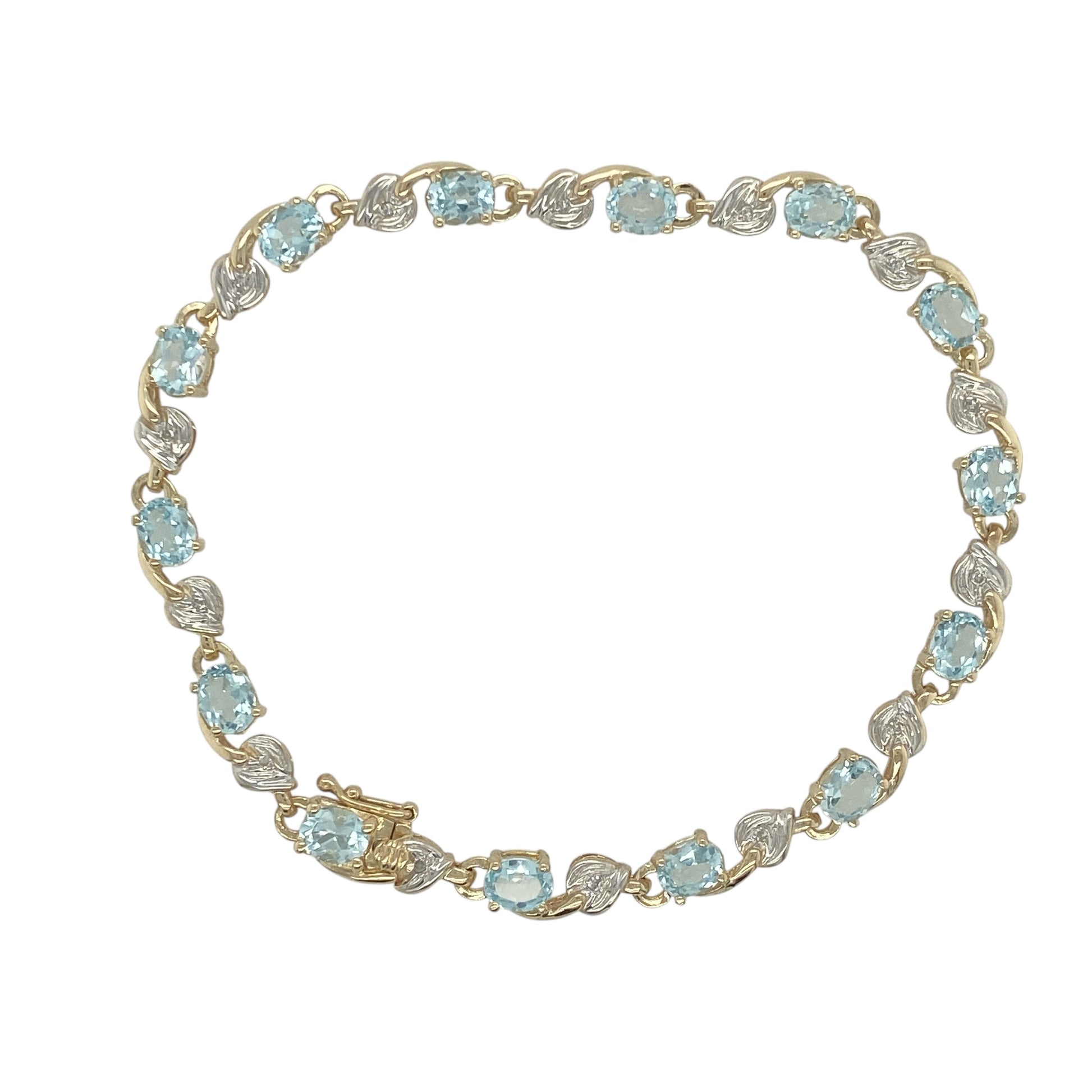 9ct Gold Diamond & Blue Topaz Set 7.5" Bracelet
