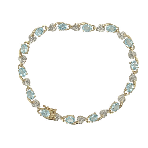 9ct Gold Diamond & Blue Topaz Set 7.5