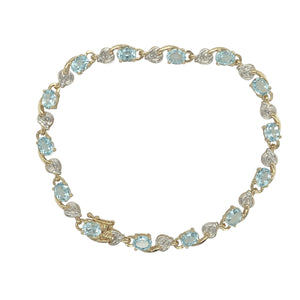 9ct Gold Diamond & Blue Topaz Set 7.5" Bracelet