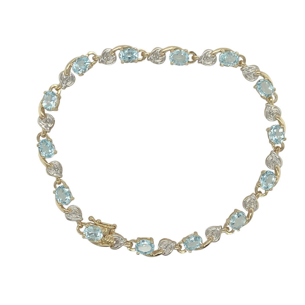 9ct Gold Diamond & Blue Topaz Set 7.5