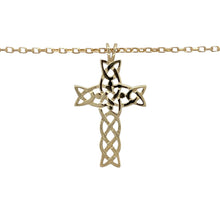 Load image into Gallery viewer, Bring meaningful design and timeless tradition to your collection with this pre-owned 9ct yellow gold Celtic style cross pendant on an 18&quot; belcher chain, offering classic symbolism with elegant detail—perfect for everyday wear or special occasions.

Design: The pendant measures 3.4cm long including the bail and features a detailed Celtic cross design, rich with heritage style and symbolism.

