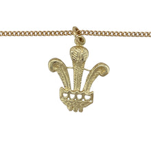 Load image into Gallery viewer, Bring heritage style and symbolic meaning to your collection with this pre-owned 9ct yellow gold Welsh three feathers pendant on a 20&quot; curb chain, a traditional emblem of pride and unity—perfect as a meaningful keepsake or statement accessory.

Design: The pendant measures 3.6cm long including the bail and features the iconic three feathers motif, detailed with fine engraving for a distinguished look.

