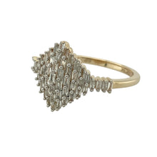 Load image into Gallery viewer, Bring dazzling sparkle and timeless elegance to your collection with this pre-owned 9ct yellow gold diamond cluster ring, offering a bold design with refined brilliance—perfect for special occasions or statement wear.

Design: The ring features a striking cluster arrangement across the 13mm high front, creating a radiant and eye-catching display.
Material: Made from 9-carat yellow gold, the polished finish provides a warm backdrop that enhances the brightness of the diamonds.

