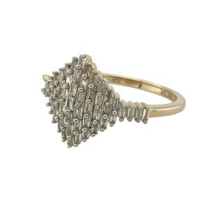 Bring dazzling sparkle and timeless elegance to your collection with this pre-owned 9ct yellow gold diamond cluster ring, offering a bold design with refined brilliance—perfect for special occasions or statement wear.

Design: The ring features a striking cluster arrangement across the 13mm high front, creating a radiant and eye-catching display.
Material: Made from 9-carat yellow gold, the polished finish provides a warm backdrop that enhances the brightness of the diamonds.
