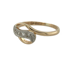 Load image into Gallery viewer, Bring vintage charm and elegant sparkle to your collection with this pre-owned 9ct yellow gold and platinum diamond swirl ring, designed in a classic Art Deco style for timeless sophistication—perfect for special occasions or refined everyday wear.

Design: The ring features an 8mm high swirl design set with diamonds, creating movement and sparkle in a distinctive Art Deco-inspired pattern.

