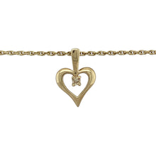 Load image into Gallery viewer, Bring romantic elegance and timeless style to your collection with this pre-owned 9ct yellow gold diamond open heart pendant on a 16&quot; Prince of Wales chain, offering symbolic beauty and everyday sophistication.

Design: The pendant measures 1.8cm long including the bail and features an open heart motif accented with sparkling diamonds for added brilliance.
Material: Made from 9-carat yellow gold, the polished finish enhances the warm tone of the gold while complementing the sparkle of the diamonds.
