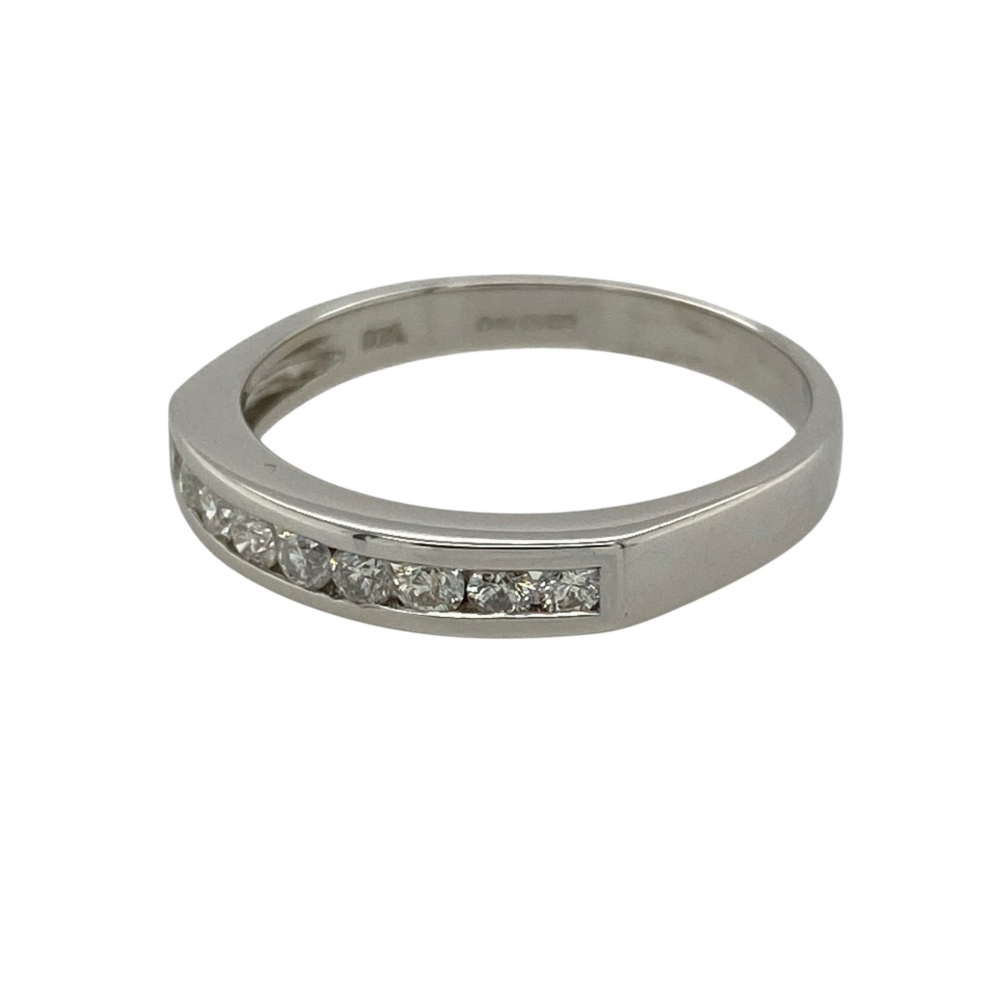Elevate your collection with this pre-owned 18ct white gold diamond band ring, combining timeless design with refined sparkle—perfect for everyday elegance or celebrating a special milestone.

Design: The ring features a band of sparkling diamonds across the front, offering brilliance and sophistication in a classic style.
Material: Made from 18-carat white gold, the polished finish enhances the natural fire of the diamonds and adds to the ring’s luxurious appeal.

